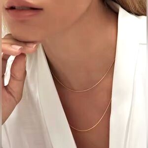 New 16" Thin Classic Womens Gold Snake Chain Necklace